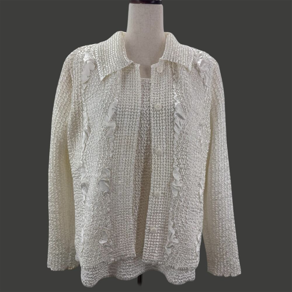 PERSONA Crinkle Stretch Blouse SET sz Large Neutral Capsule Career Casual Event